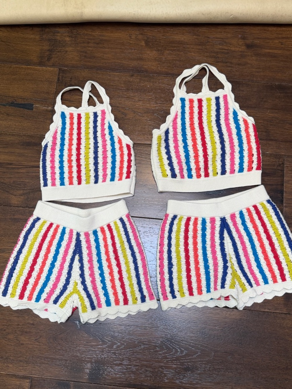 Mini Boden - Girls Stripe Crochet Knit Crossover Top & Matching Shorts - Stripes